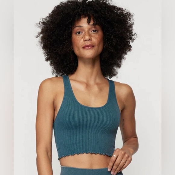 Spiritual Gangster Amor Crop Tank, Teal, Blue, Green Lined w/Shelf Bra, Size M/L - Picture 1 of 9